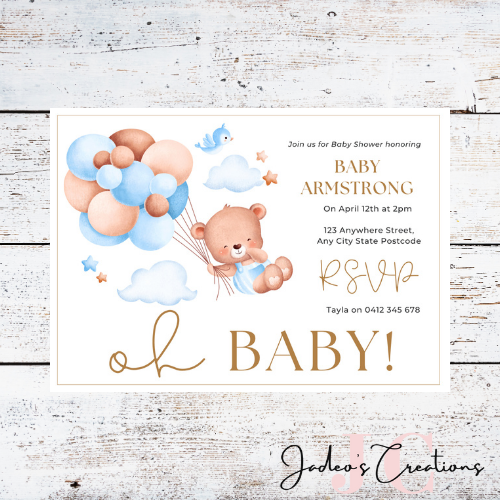 Oh Baby Teddy Bear Baby Shower Invitation