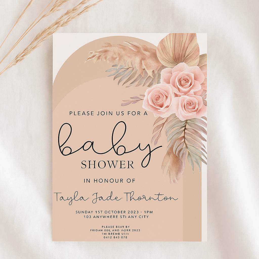 Boho Floral Baby Shower Invitation