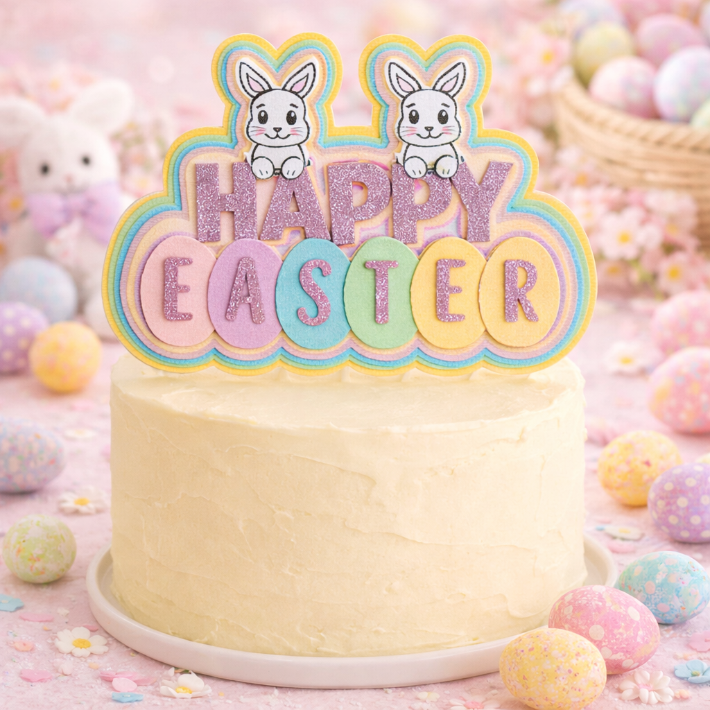 Pastel Happy Easter Cake Topper