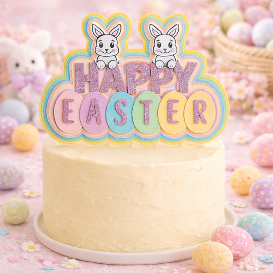 Pastel Happy Easter Cake Topper