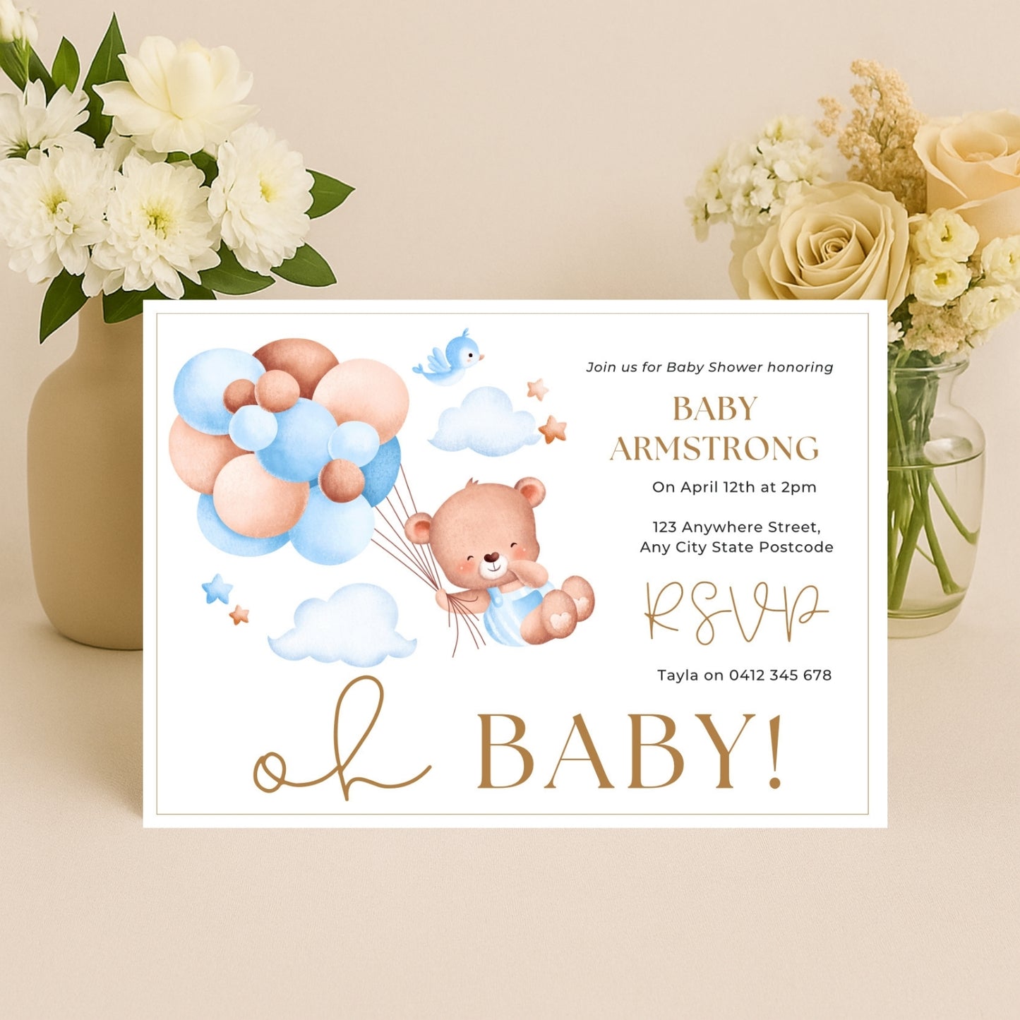 Oh Baby Teddy Bear Baby Shower Invitations