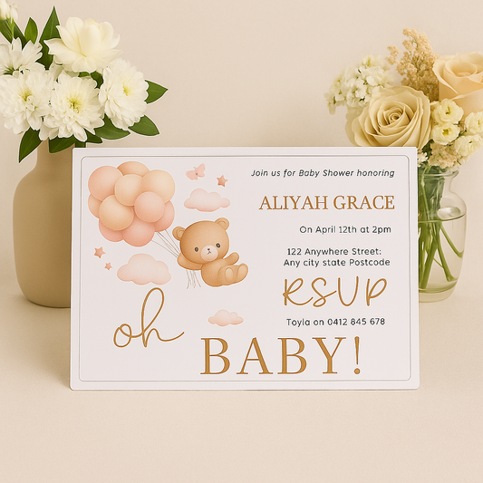 Oh Baby Teddy Bear Baby Shower Invitations