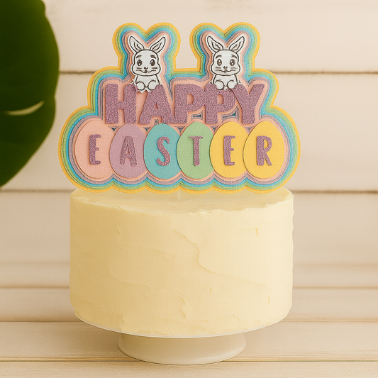 Pastel Happy Easter Cake Topper